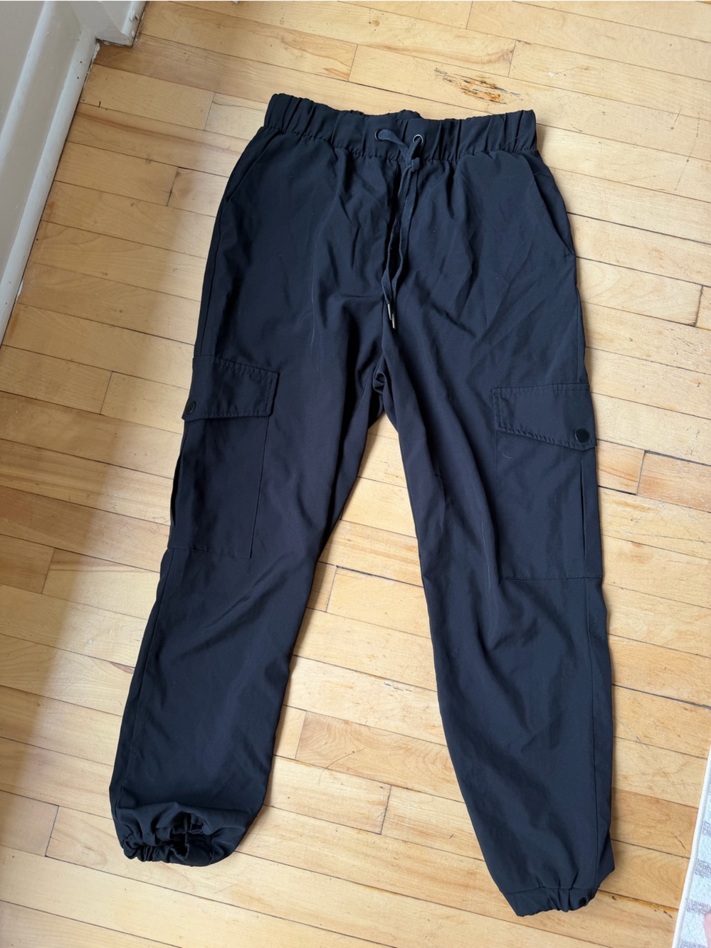 Black Cargo Jogger Pants - Elastic Waist & Ankle